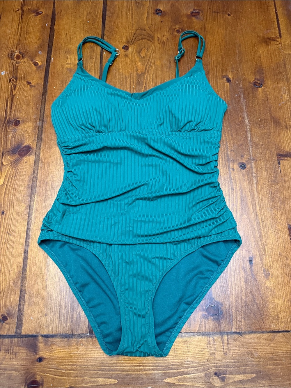 Ribbed Hunter Green One-Piece Swimsuit with Adjustable Straps